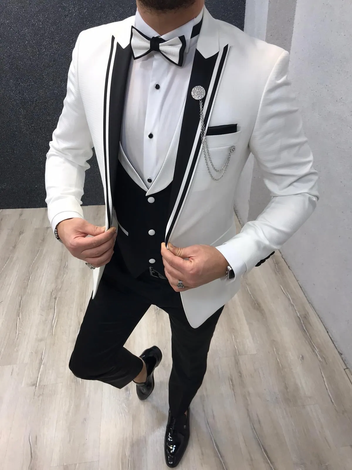 Infinite White Tuxedo with Black Vest