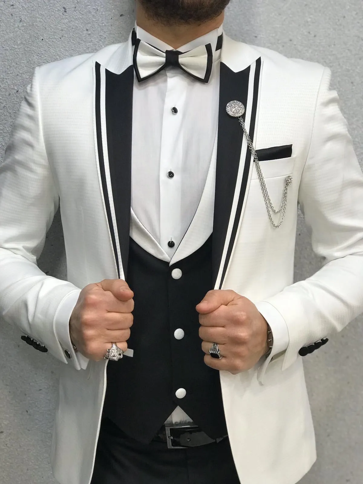 Infinite White Tuxedo with Black Vest