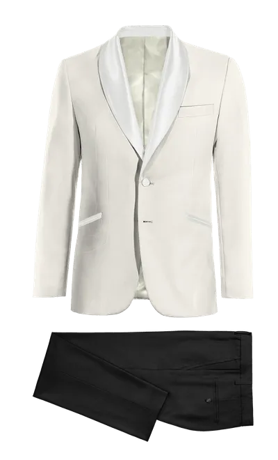 Ivory Tuxedo Jacket with black Trousers