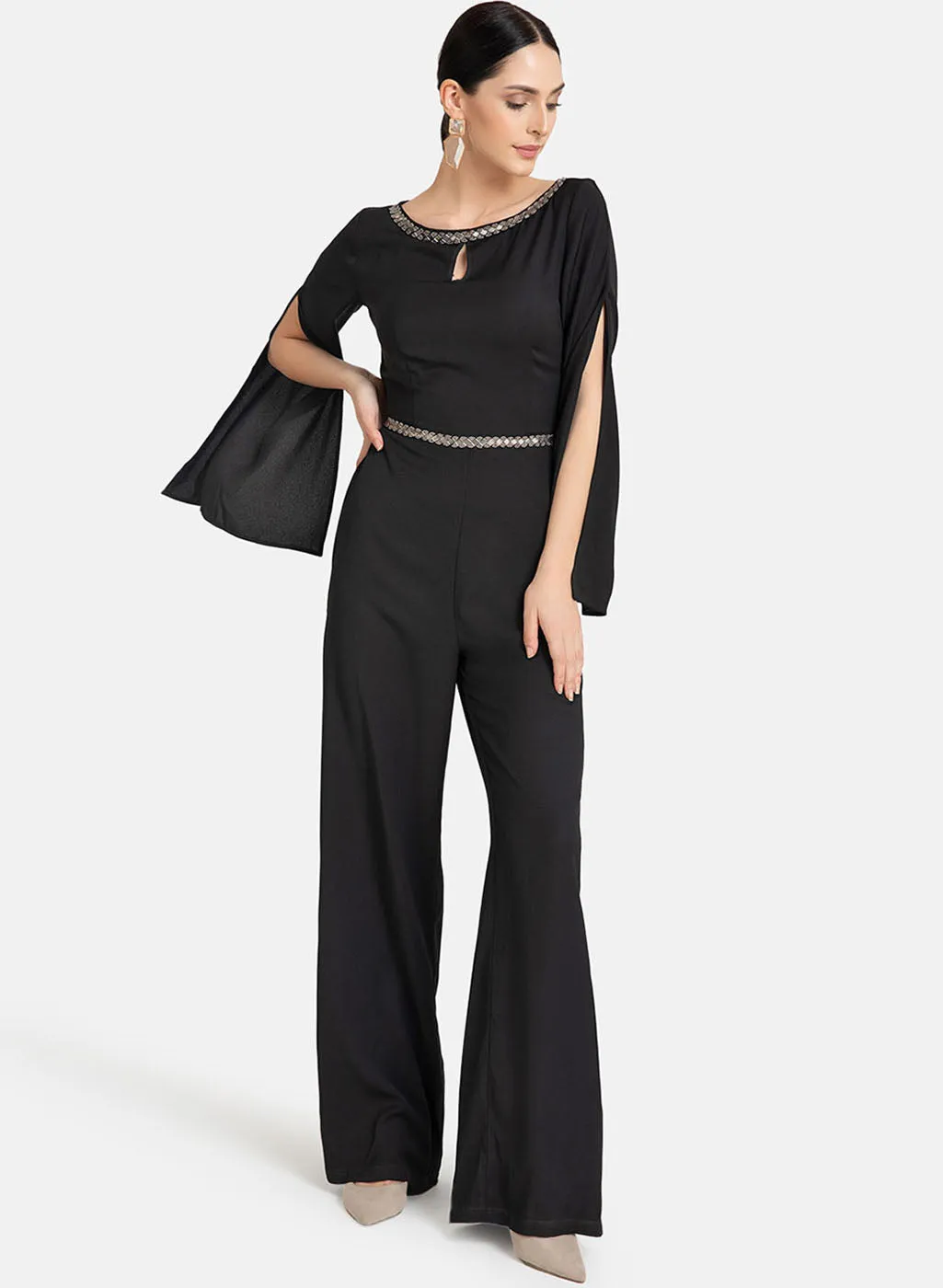 Jumpsuit With Embellished Neck & Waist