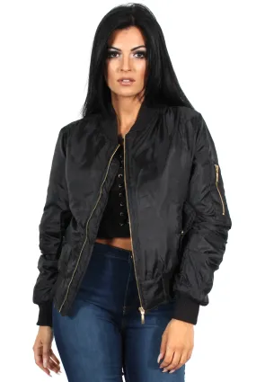 Kylie Black Zip Front Bomber Jacket