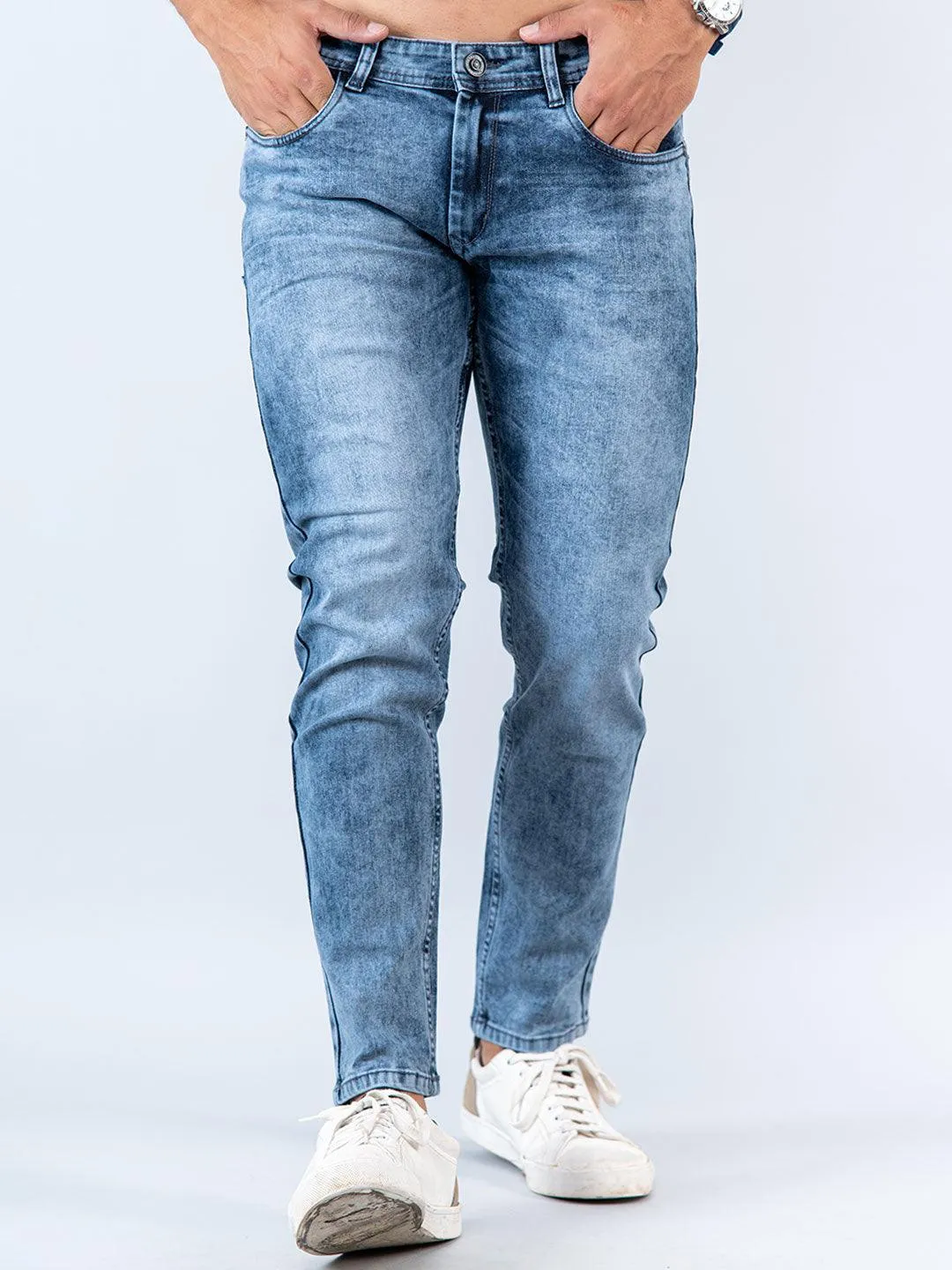 Light Blue Skinny Ankle Fit Mens Denim Jeans