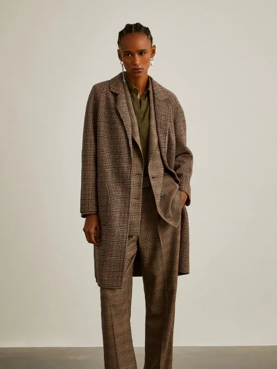 Long coat with pie de poule pattern