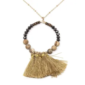 Long Necklace with Ring Pendant with Tassels