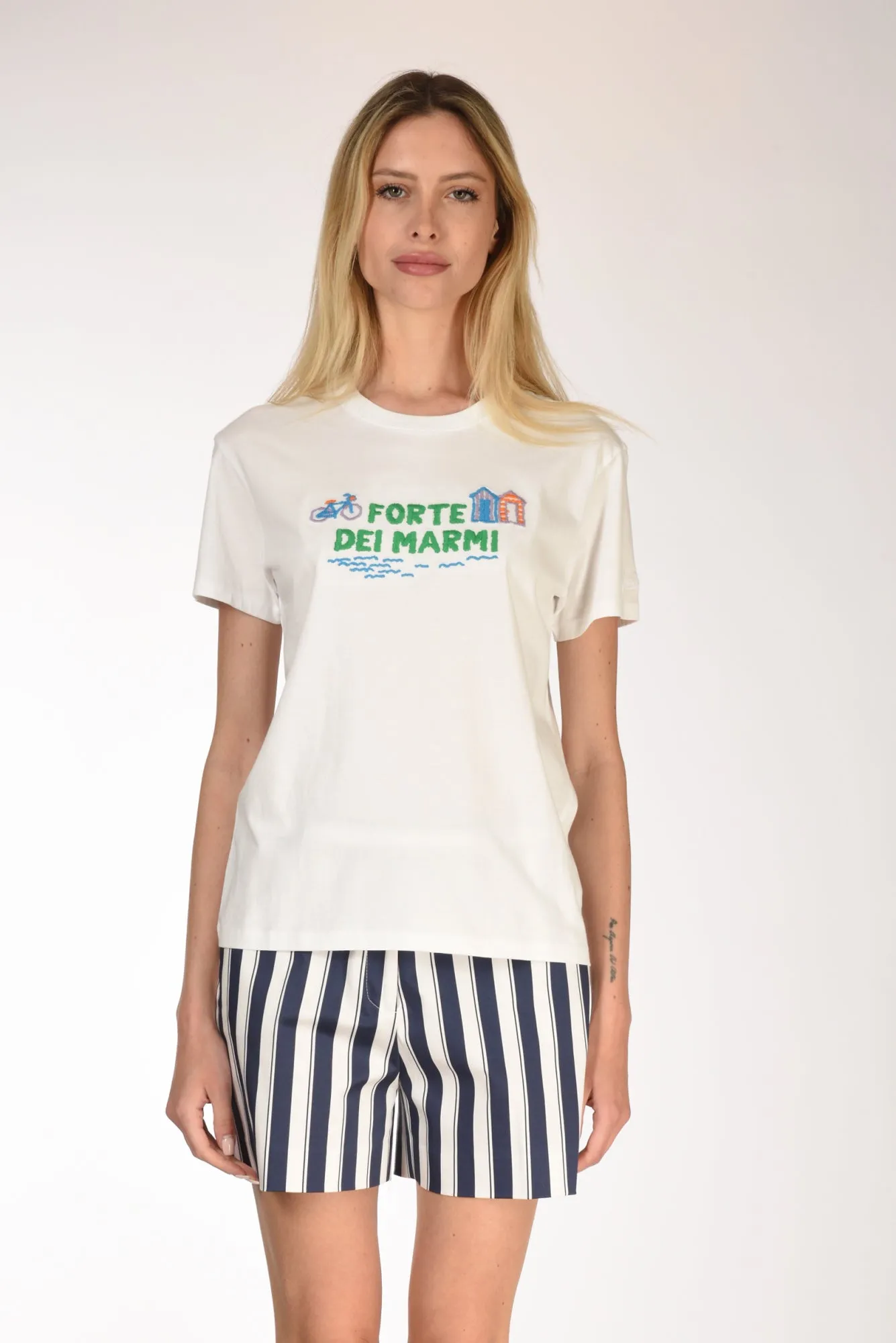 Mc2 Saint Barth Tshirt Scritta Bianco/verde Donna