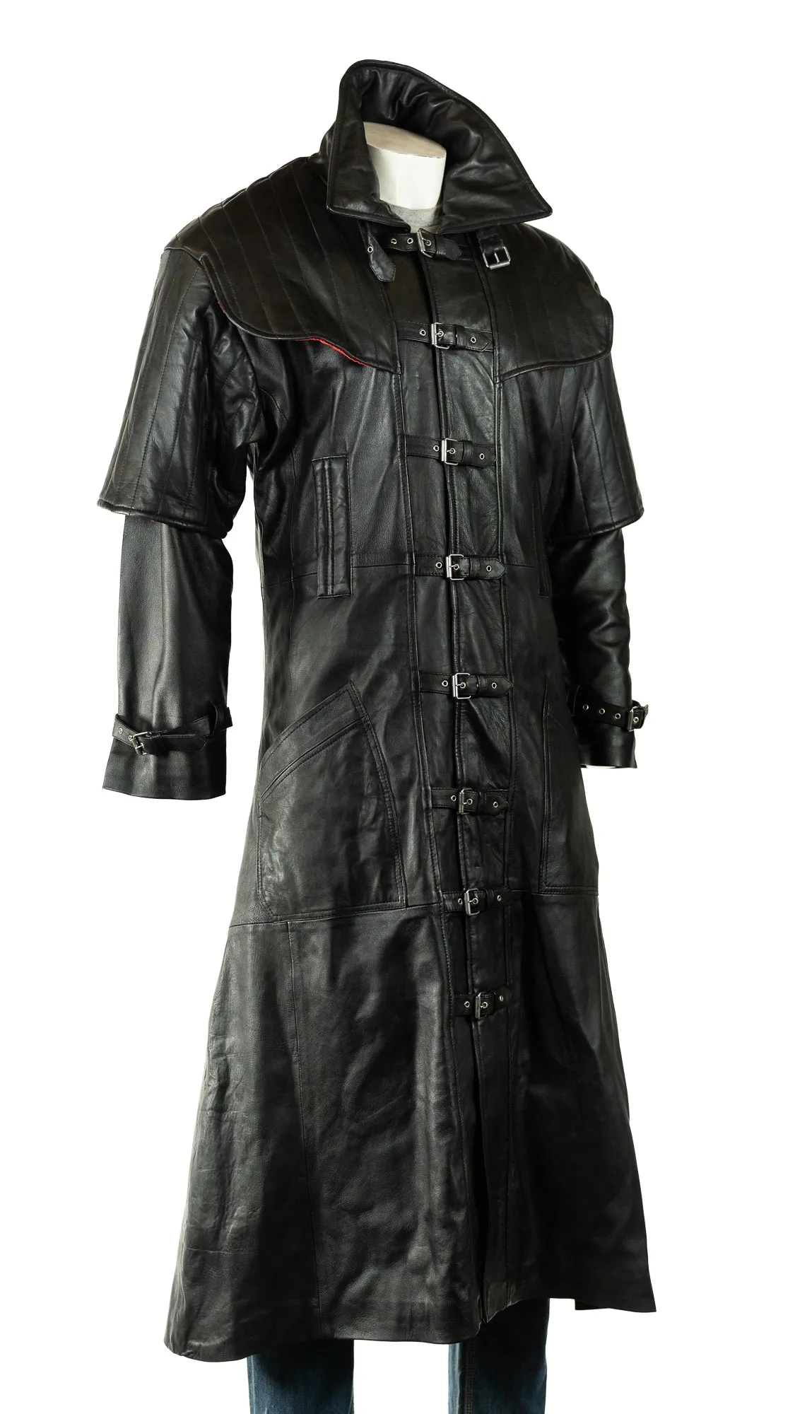 Men's Black Full Length Leather Duster Coat: Hugo