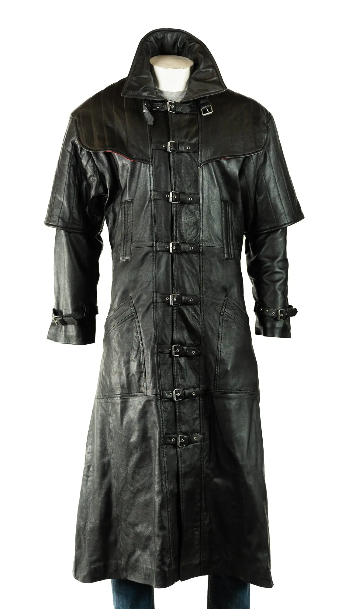 Men's Black Full Length Leather Duster Coat: Hugo