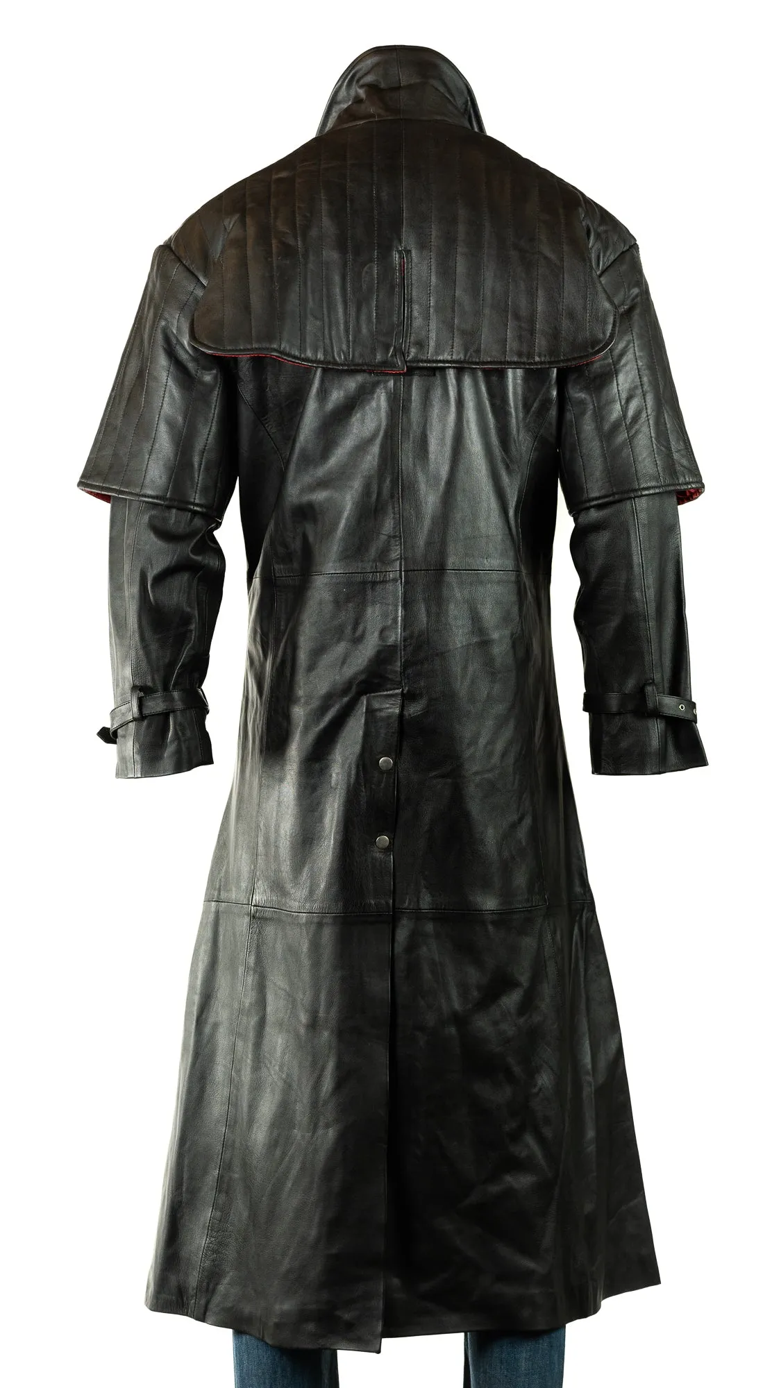 Men's Black Full Length Leather Duster Coat: Hugo