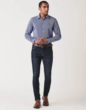 Men's Crew Blue Slim Micro Stripe Shirt from Crew Clothing Company