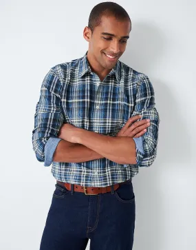 Men's Long Sleeve Linen Indigo Check Shirt from Crew Clothing Company