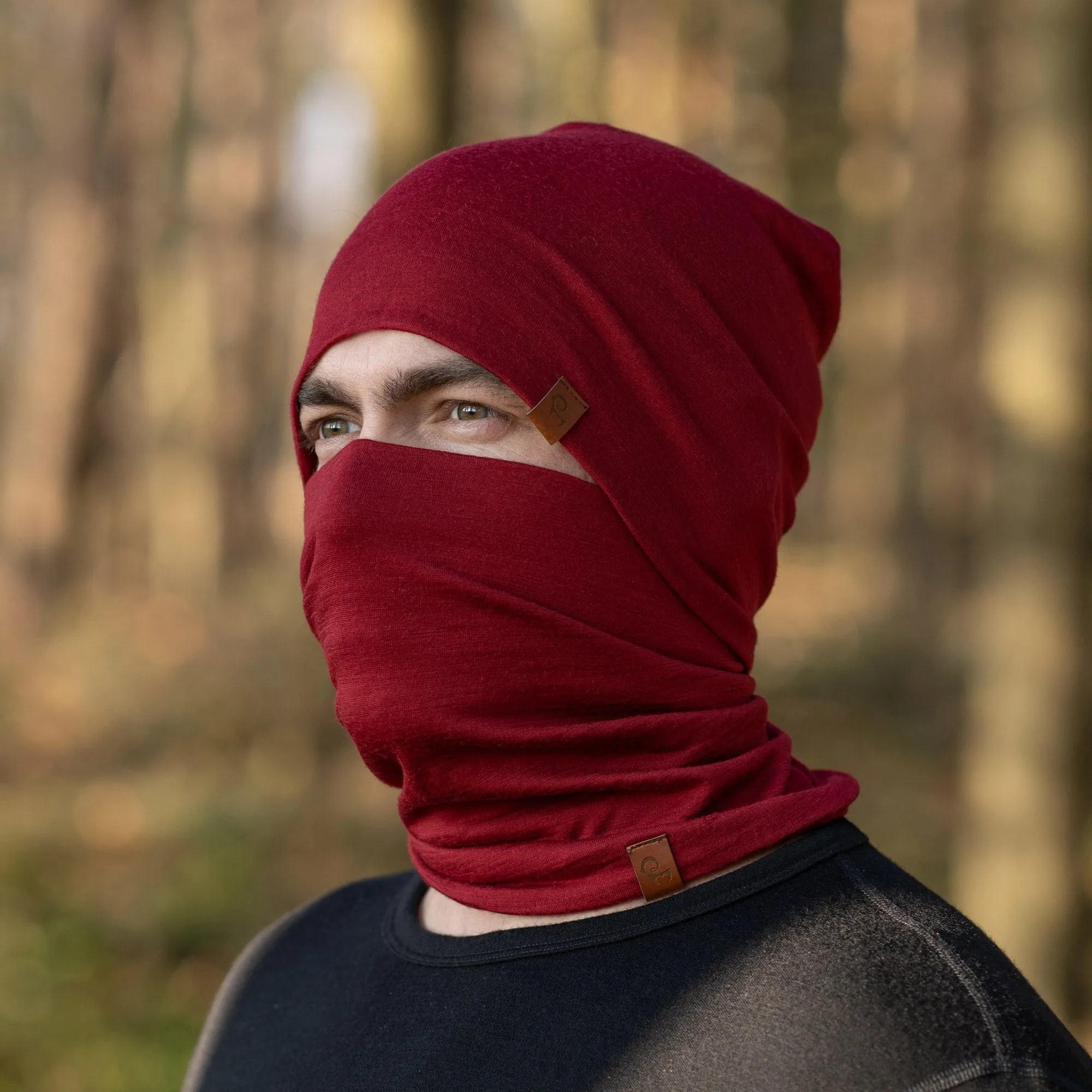 Men's Merino Beanie & Gaiter 2-Piece Royal Cherry