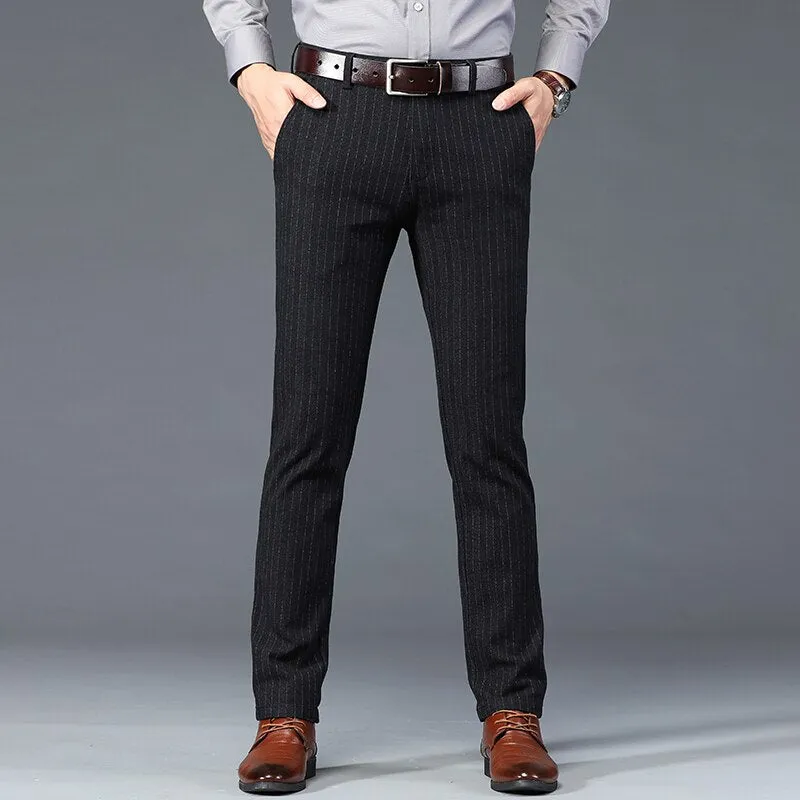 Men's Polyester Plaid Pattern Slim Fit Business Casual Formal Pants