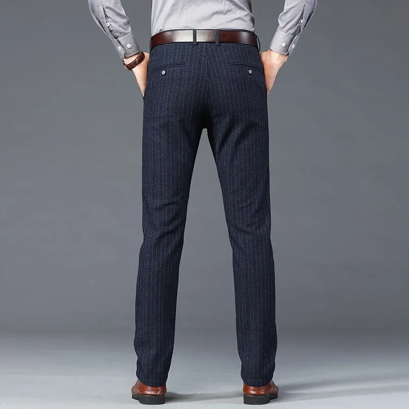 Men's Polyester Plaid Pattern Slim Fit Business Casual Formal Pants