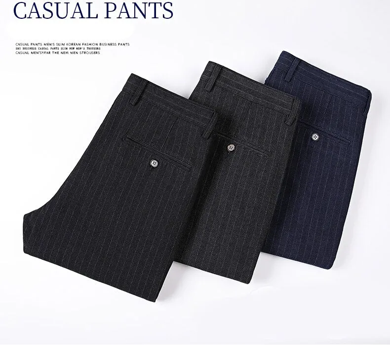 Men's Polyester Plaid Pattern Slim Fit Business Casual Formal Pants