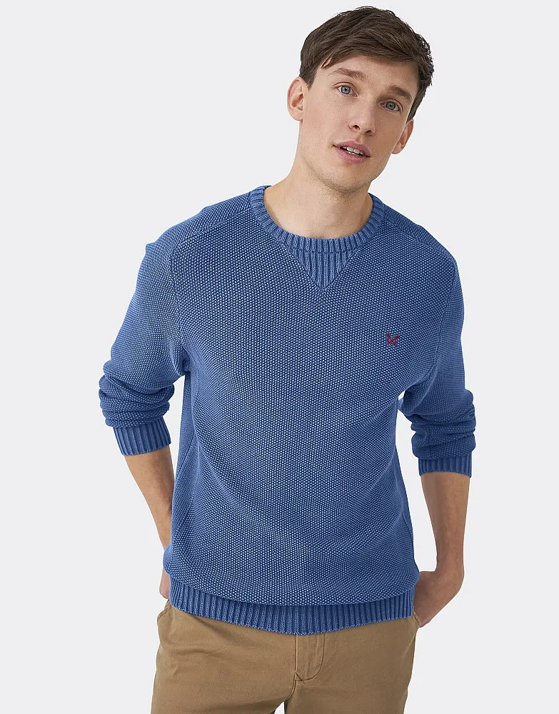 Men's Washed Textured Crew Neck Jumper from Crew Clothing Company