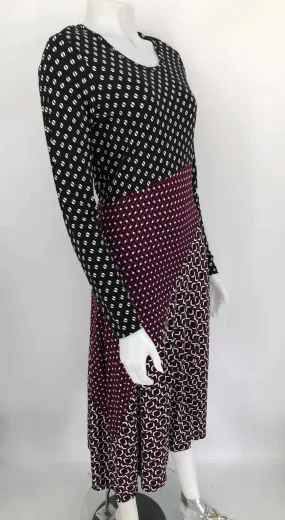 MICHAEL KORS Black & White Wine Multi Print Longsleeve Size 8  (M) Dress