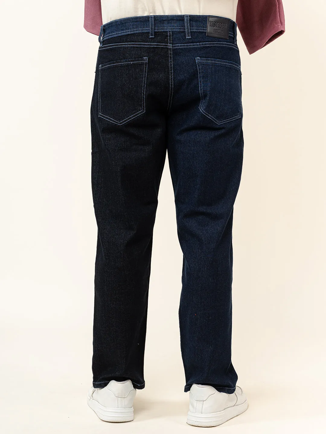 Navy Blue Colour Block Straight Fit Denim Jeans