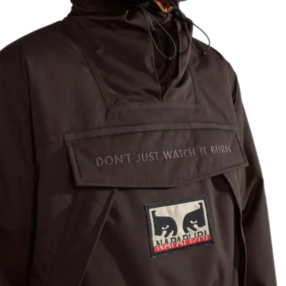 OBEY X NAPAPIJRI DONT JUST WATCH IT BURN SKIDOO JACKET // DARK BROWN