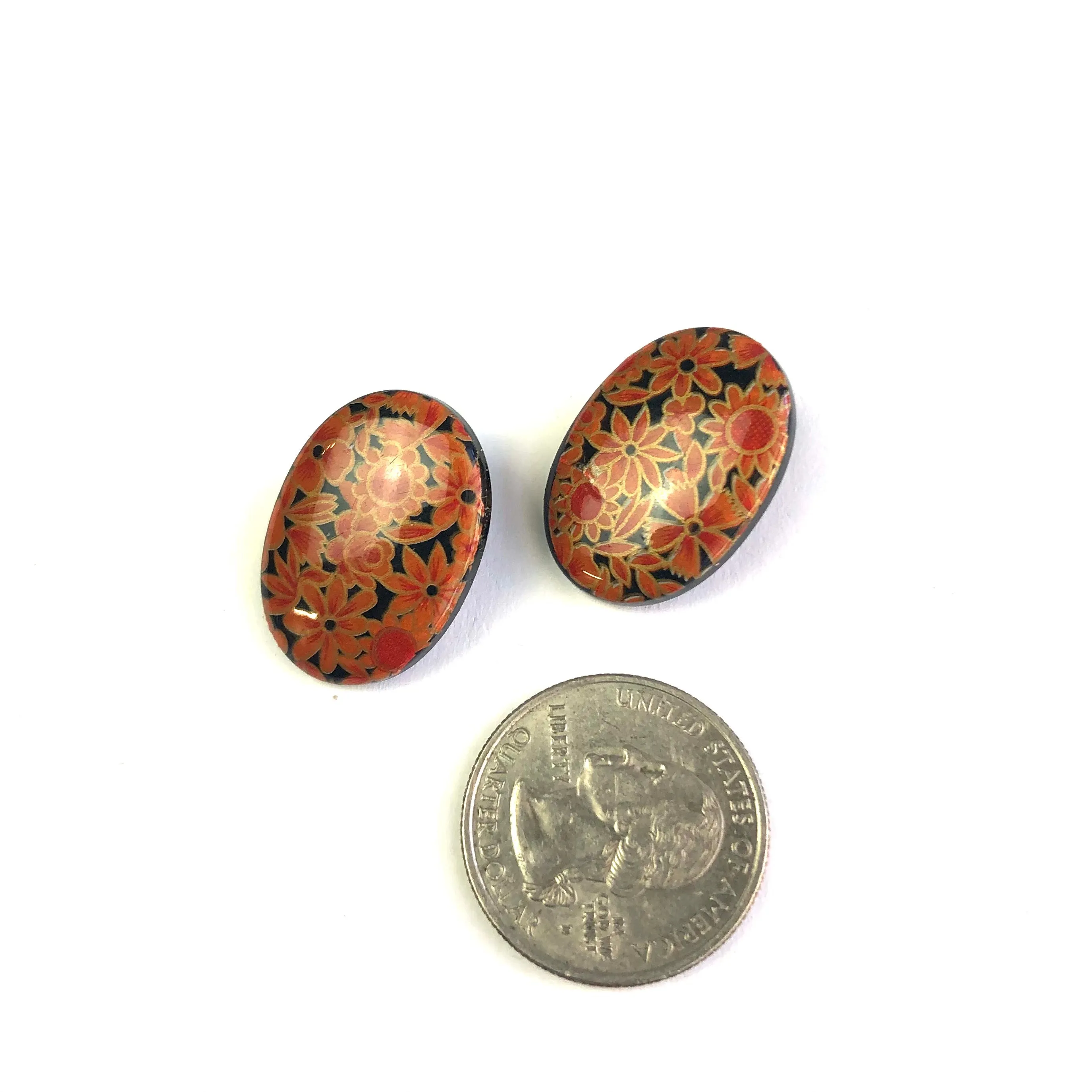 Orange Jewelry Box Oval Button Stud Earrings