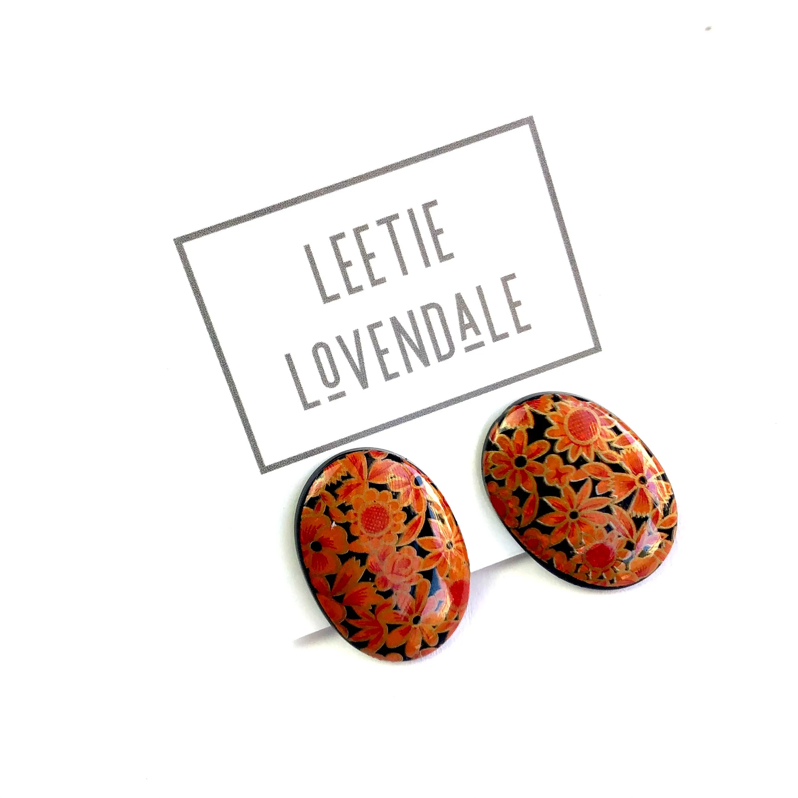 Orange Jewelry Box Oval Button Stud Earrings