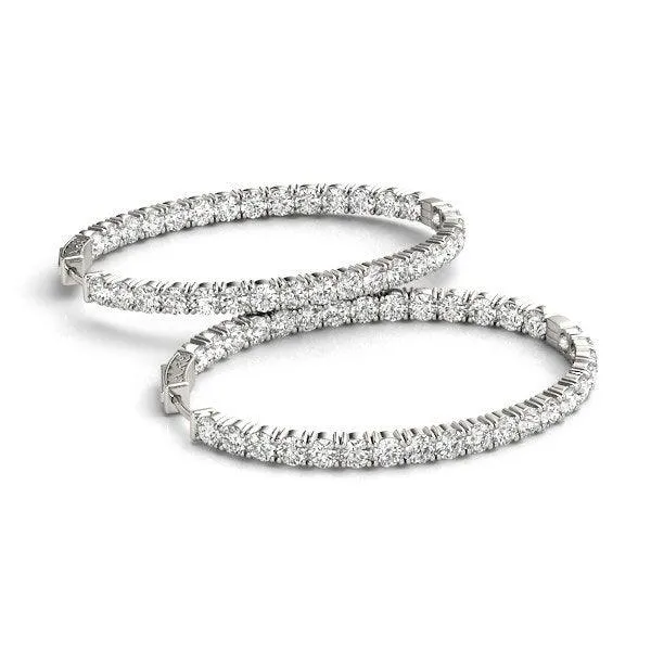 Oval Shape Diamond Hoop Earrings in 14k White Gold