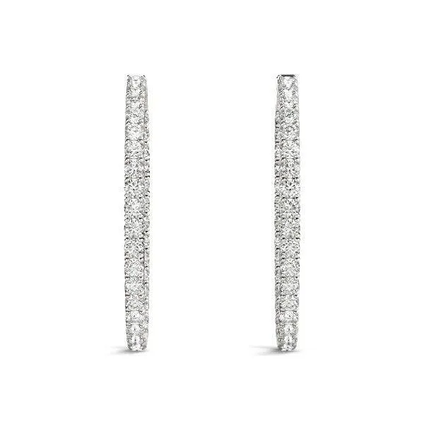 Oval Shape Diamond Hoop Earrings in 14k White Gold