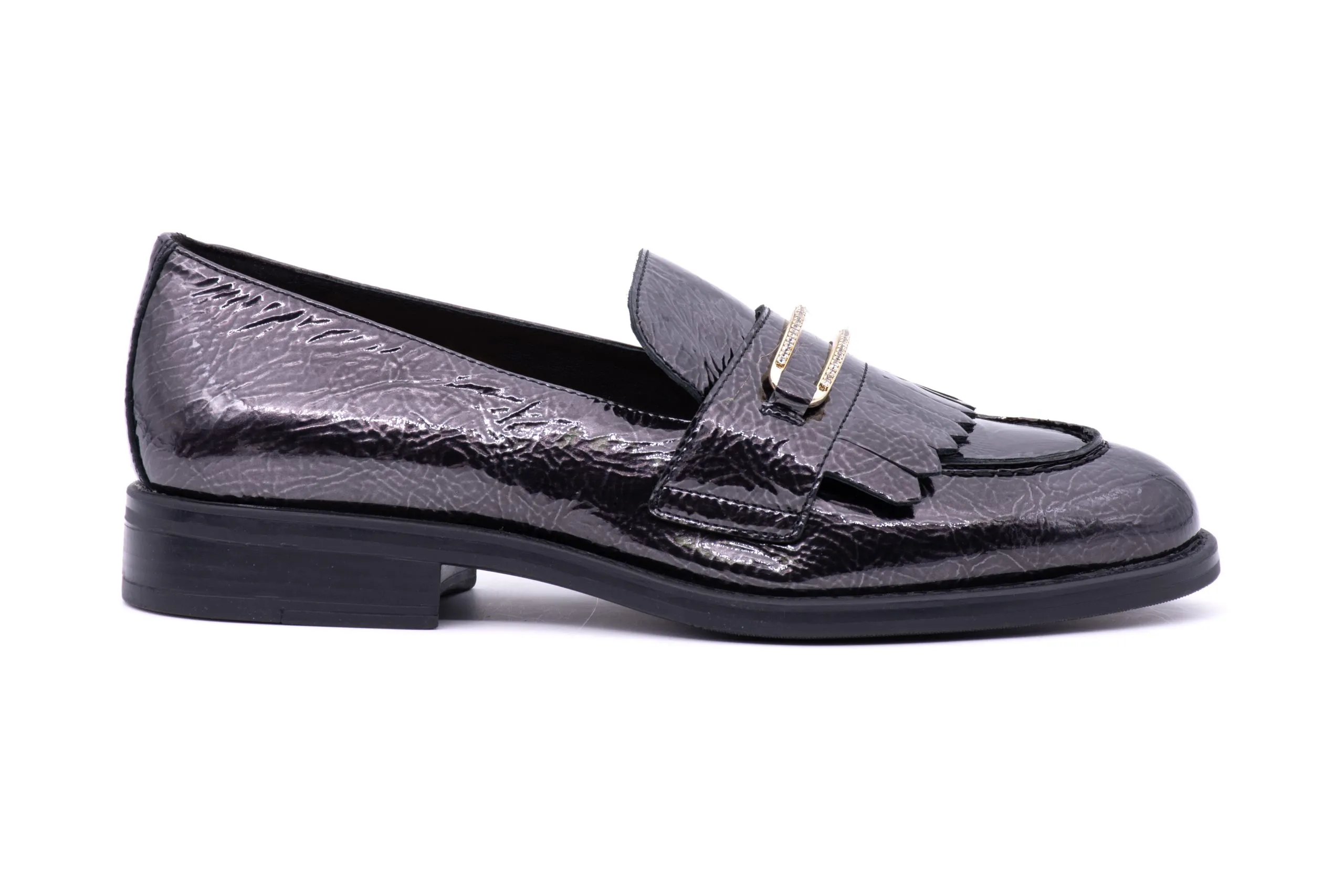 Patent Loafer with Rhinestones