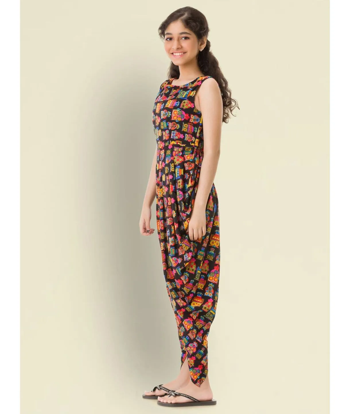 Printed Elasticated Dhoti Jumpsuit for Girls