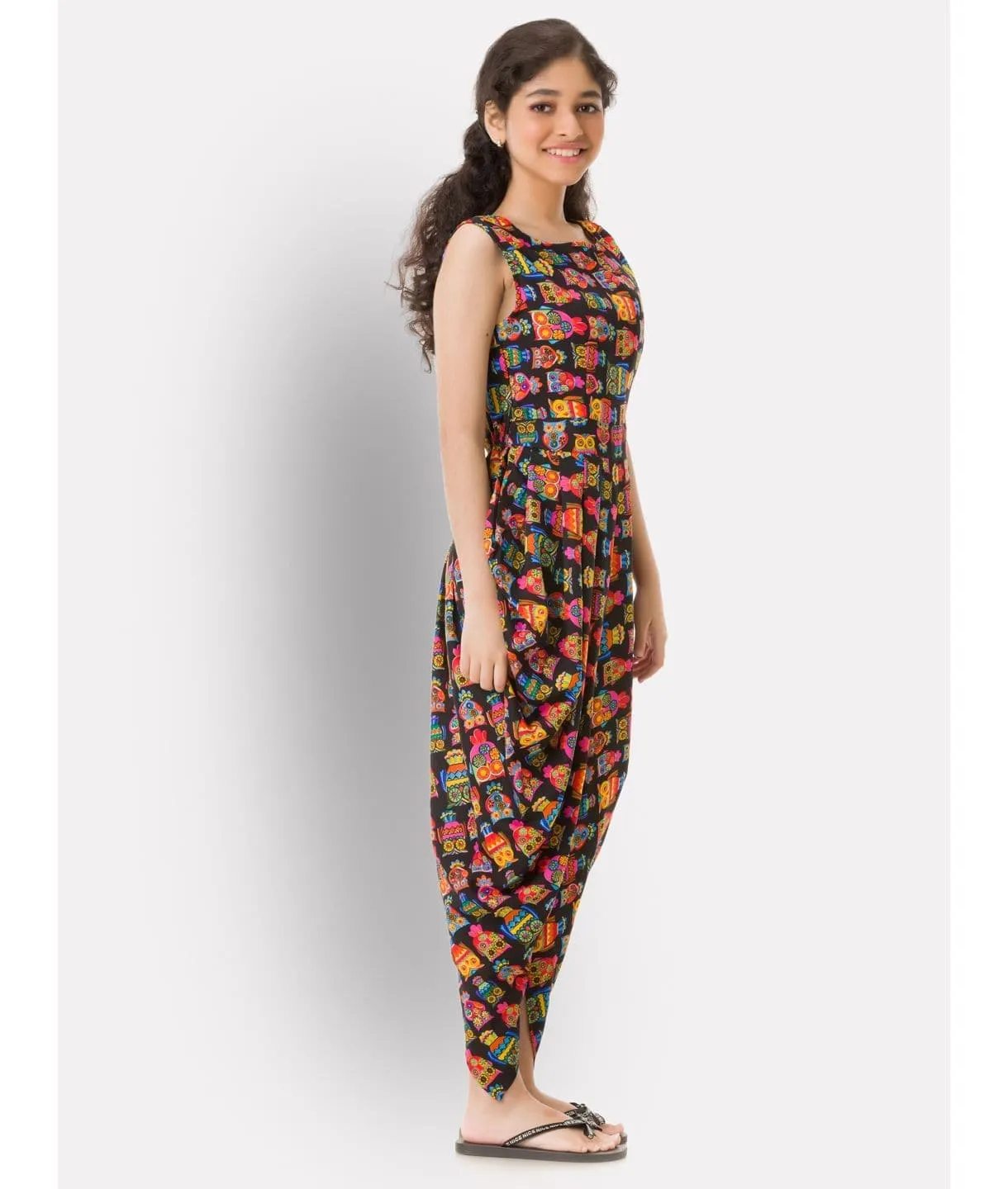 Printed Elasticated Dhoti Jumpsuit for Girls