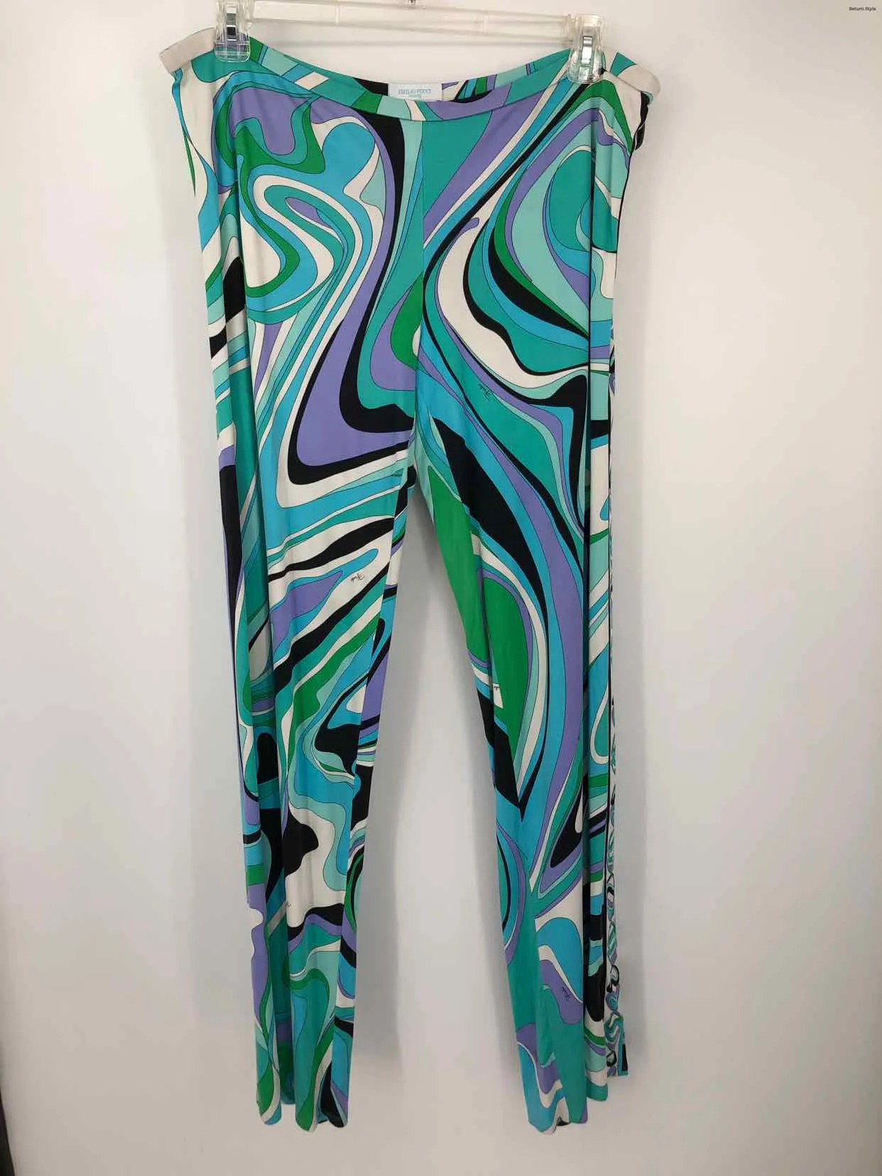 PUCCI Lt Blue Lavender Multi Silk Groovy Pattern Size 14  (L) Pants