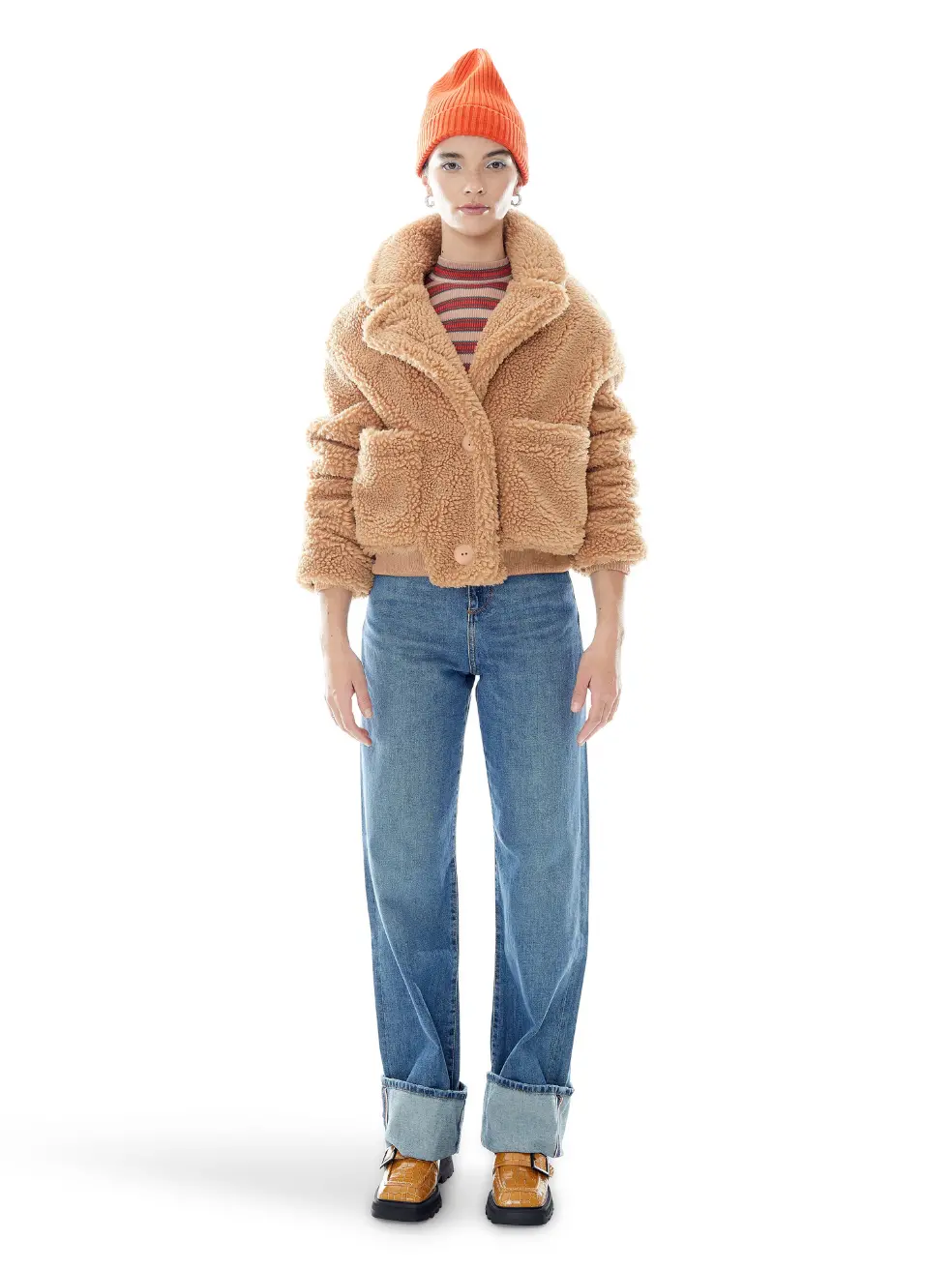 		Romeo  Camel Faux Fur Coat	