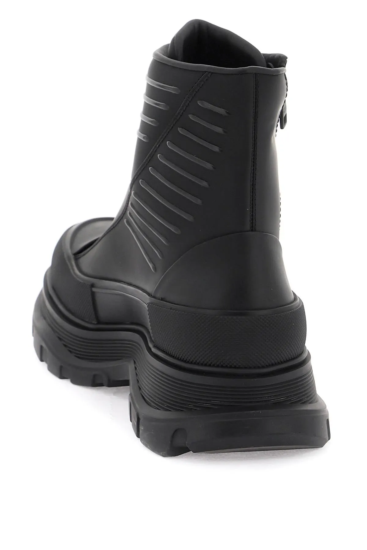 Rubberized Fabric Tread Slick Ankle Boots