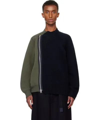 Sacai Navy & Khaki Zip Sweater