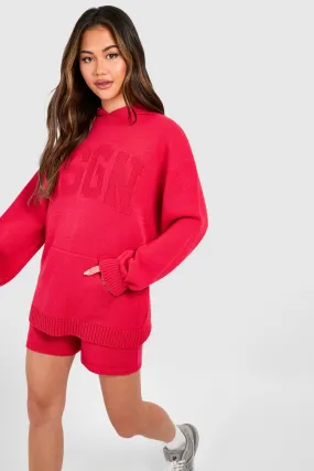 Shorts Co-ords | Dsgn Embossed Hoody And Shorts Knitted Set | boohoo