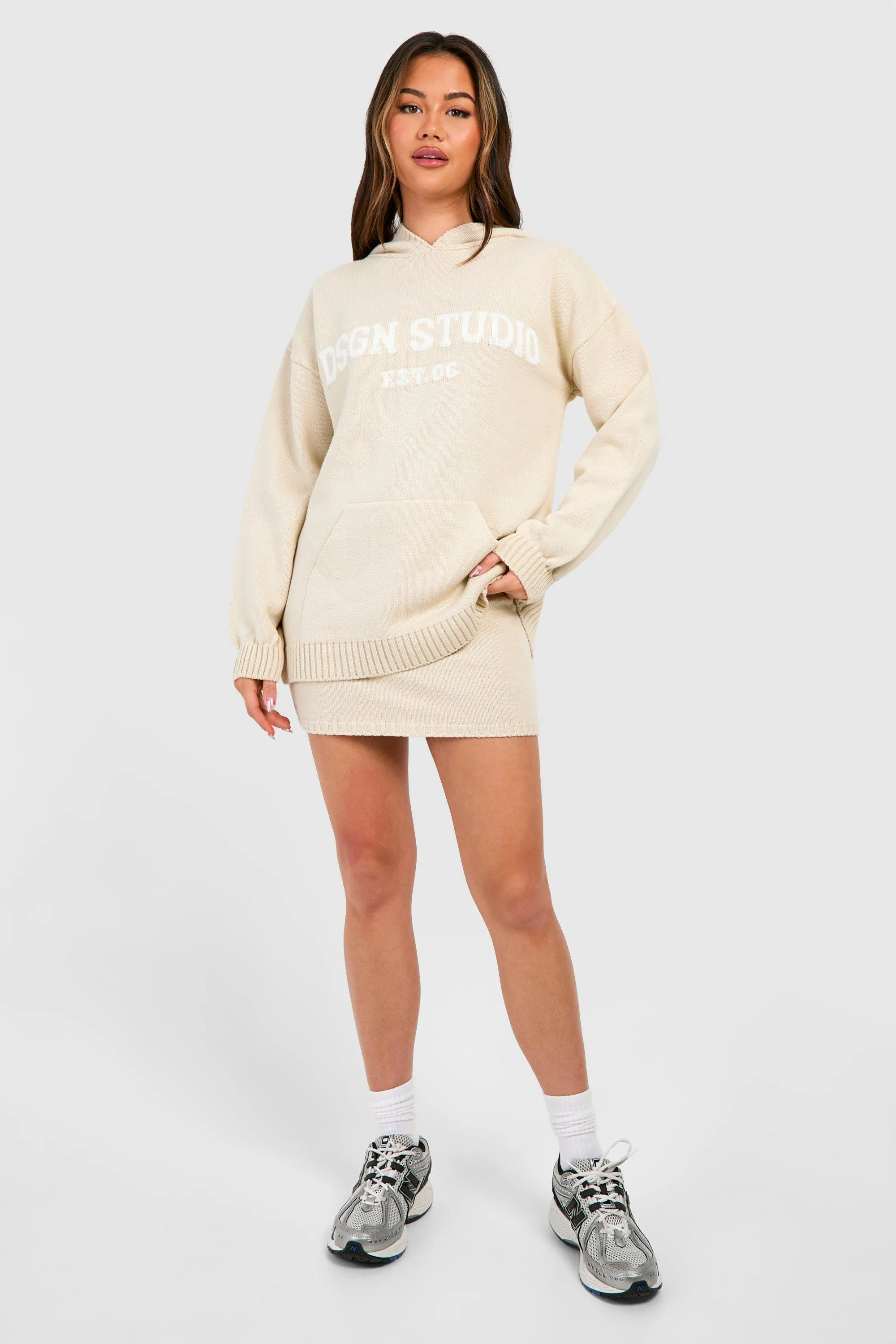 Skirt Co-ords | Dsgn Studio Oversized Hoody And Mini Skirt Knitted Set | boohoo