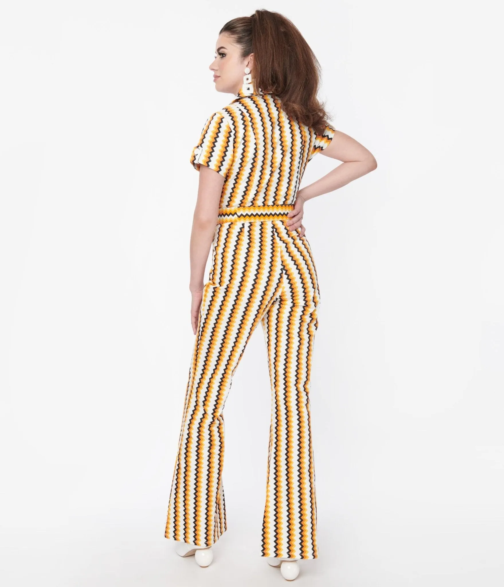 Smak Parlour 1970s Candy Corn Zig Zag Stripe Flare Jumpsuit