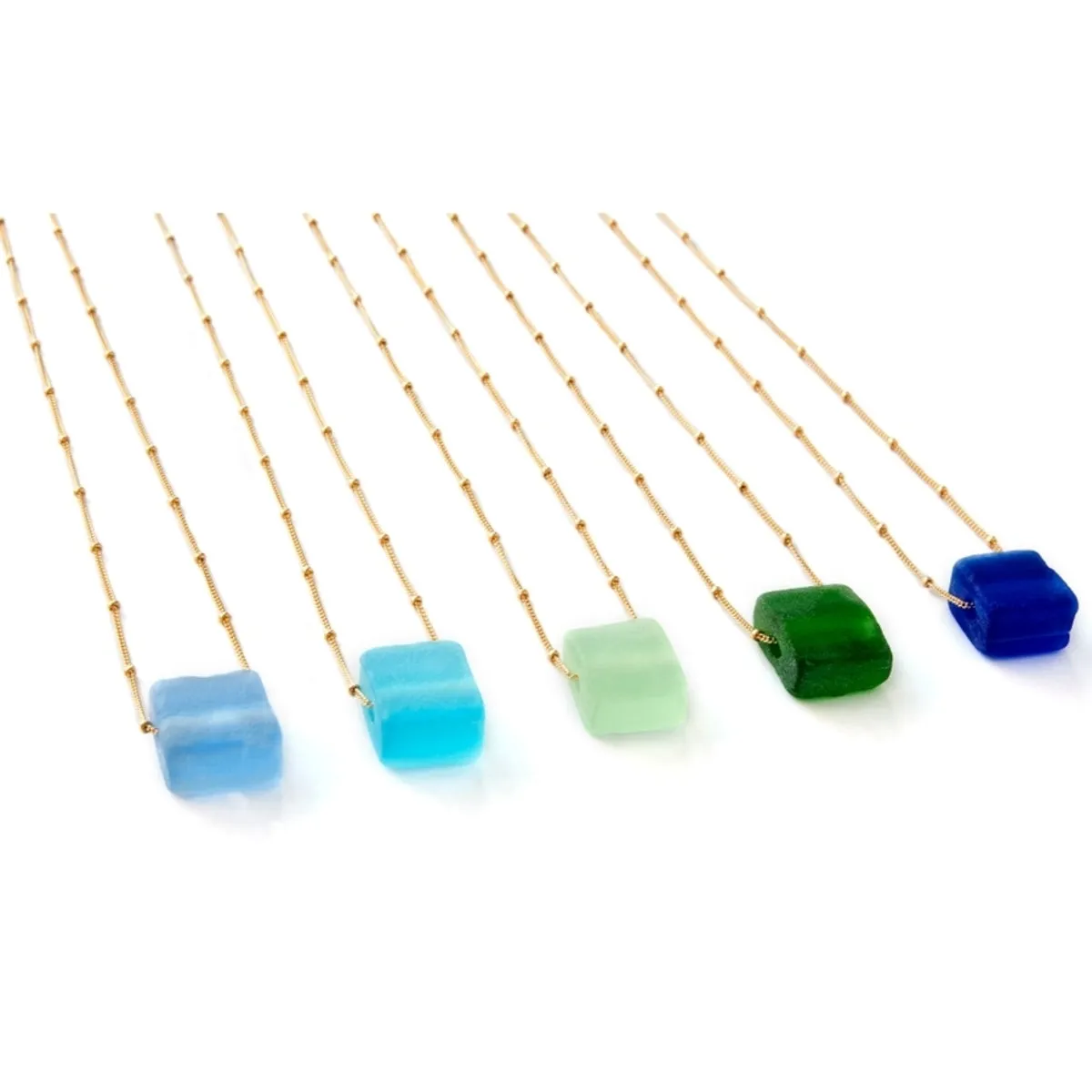 Smart Glass Recycled Jewelry - Necklace - Recycled Bottle Glass Cube w/ Seaglass Finish - Assorted Colors - #CubeB012