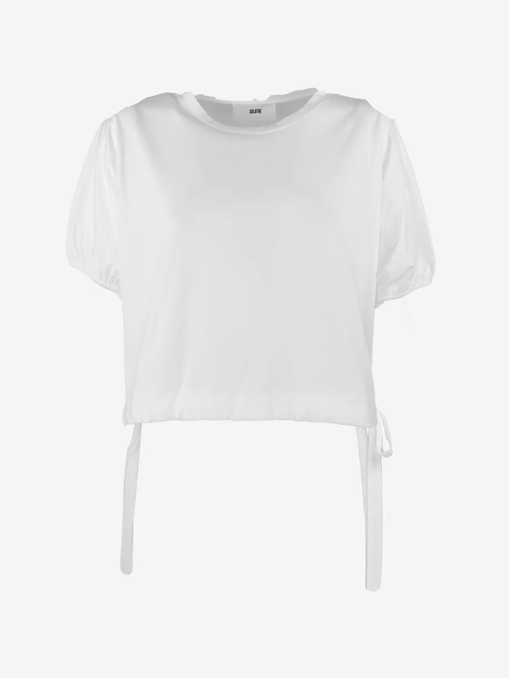 Solotre - T-shirt crop con elastico alle maniche e coulisse in vita