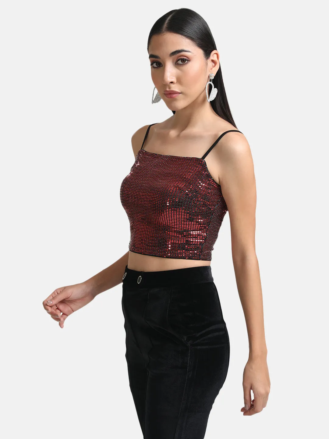 Stickon Sequin Strappy Crop Top