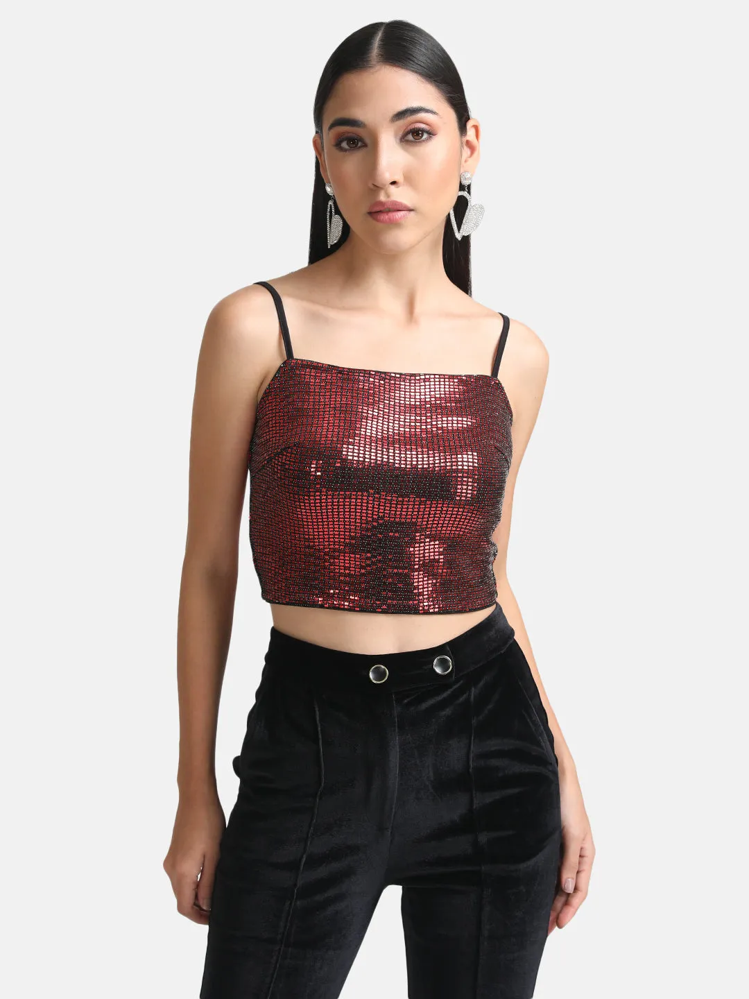 Stickon Sequin Strappy Crop Top