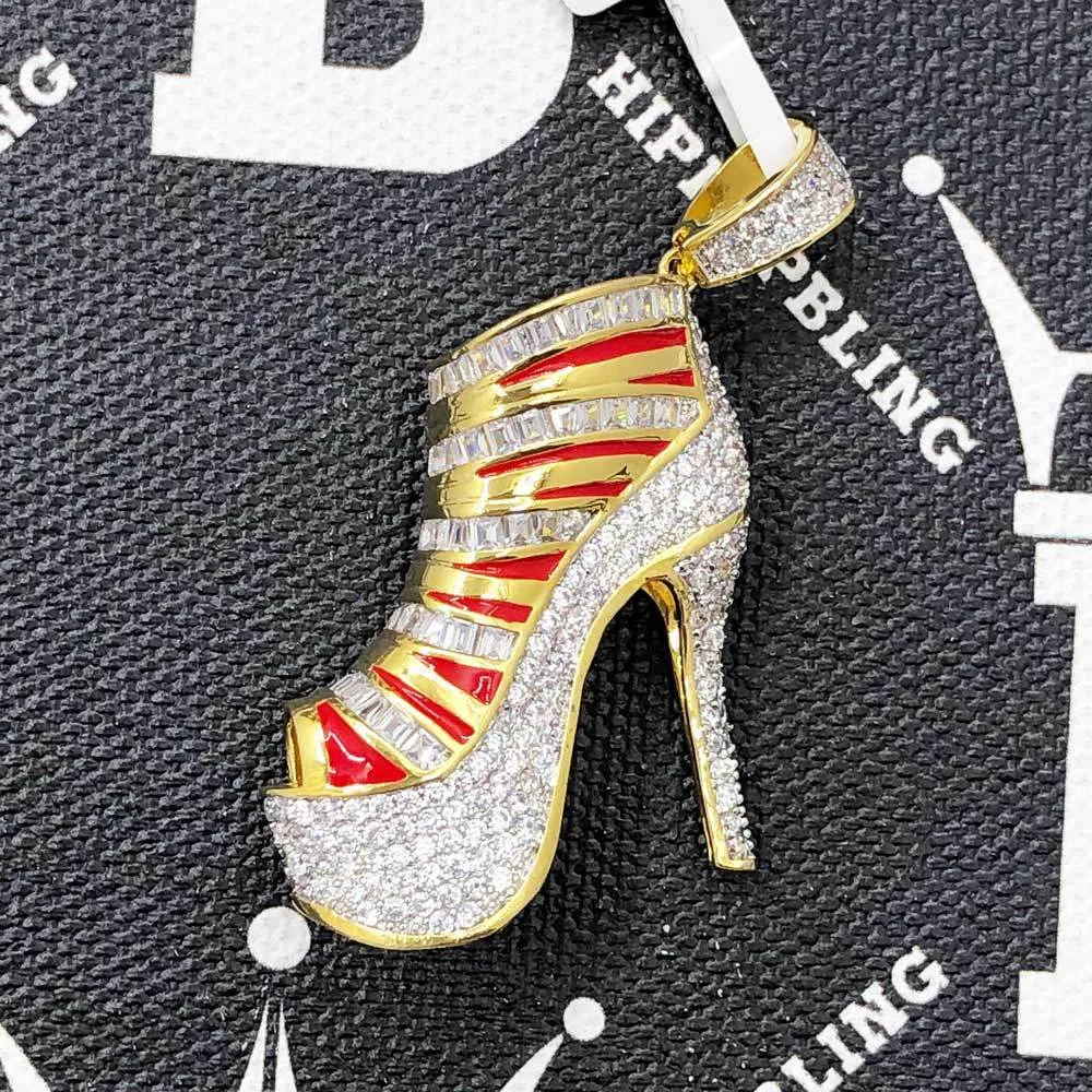 Stiletto High Heel 3D Shoe CZ Hip Hop Bling Bling Pendant