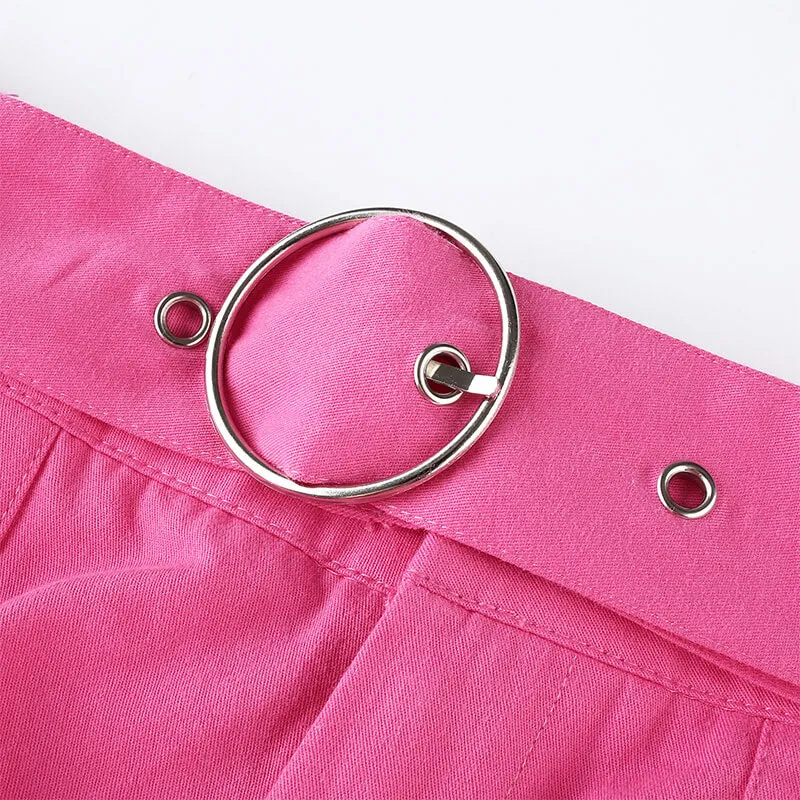 STREET FASHION PASTEL PINK HIGH WAIST POCKET PANTS BY55522