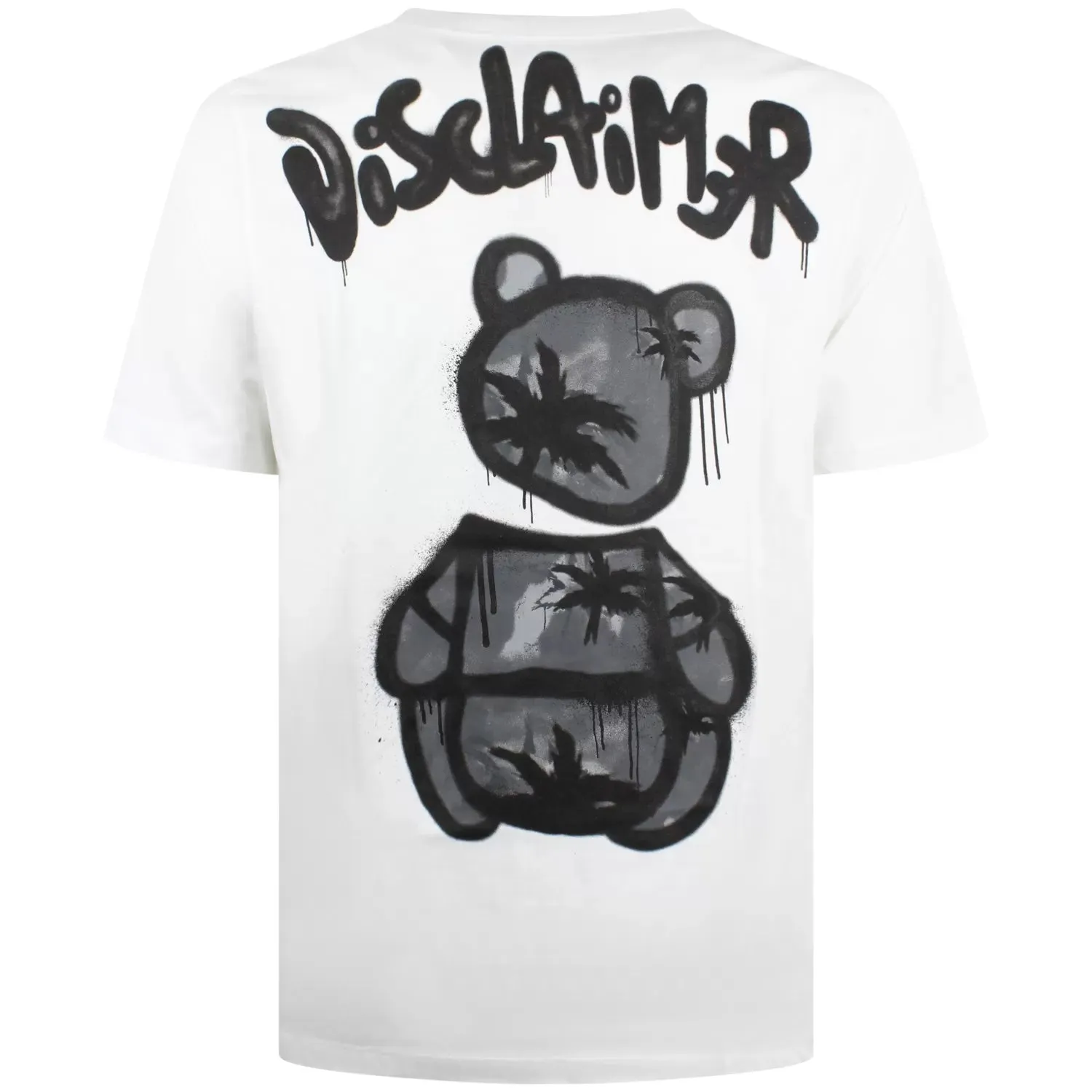 T-shirt DISCLAIMER logo gommato stampa teddy sul retro bianca