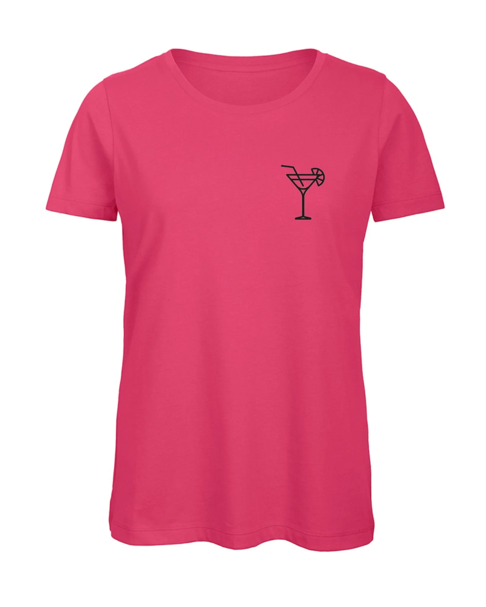 T-shirt fucsia con Drink ricamato