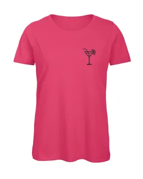 T-shirt fucsia con Drink ricamato