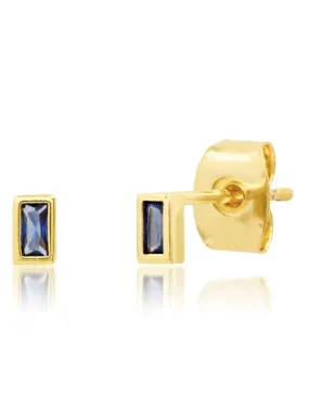 TAI TINY EMERALD CUT BEZEL STUD - SAPPHIRE