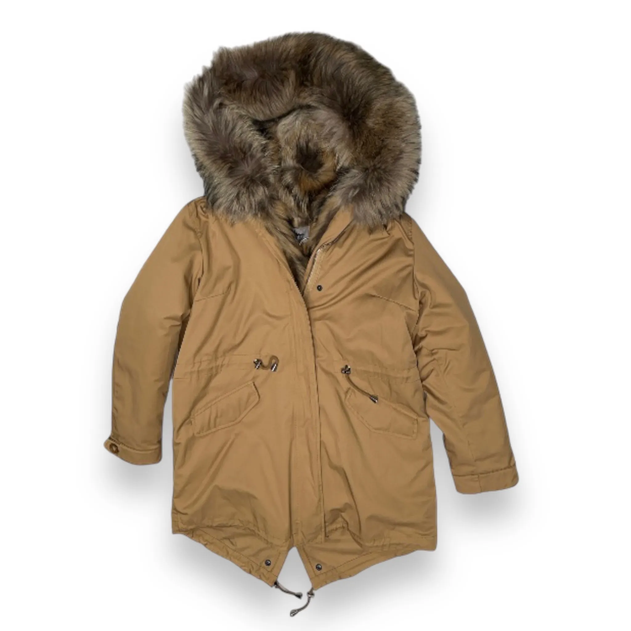 Tan Parka with Brown Fox Hood - Daniel's Leather