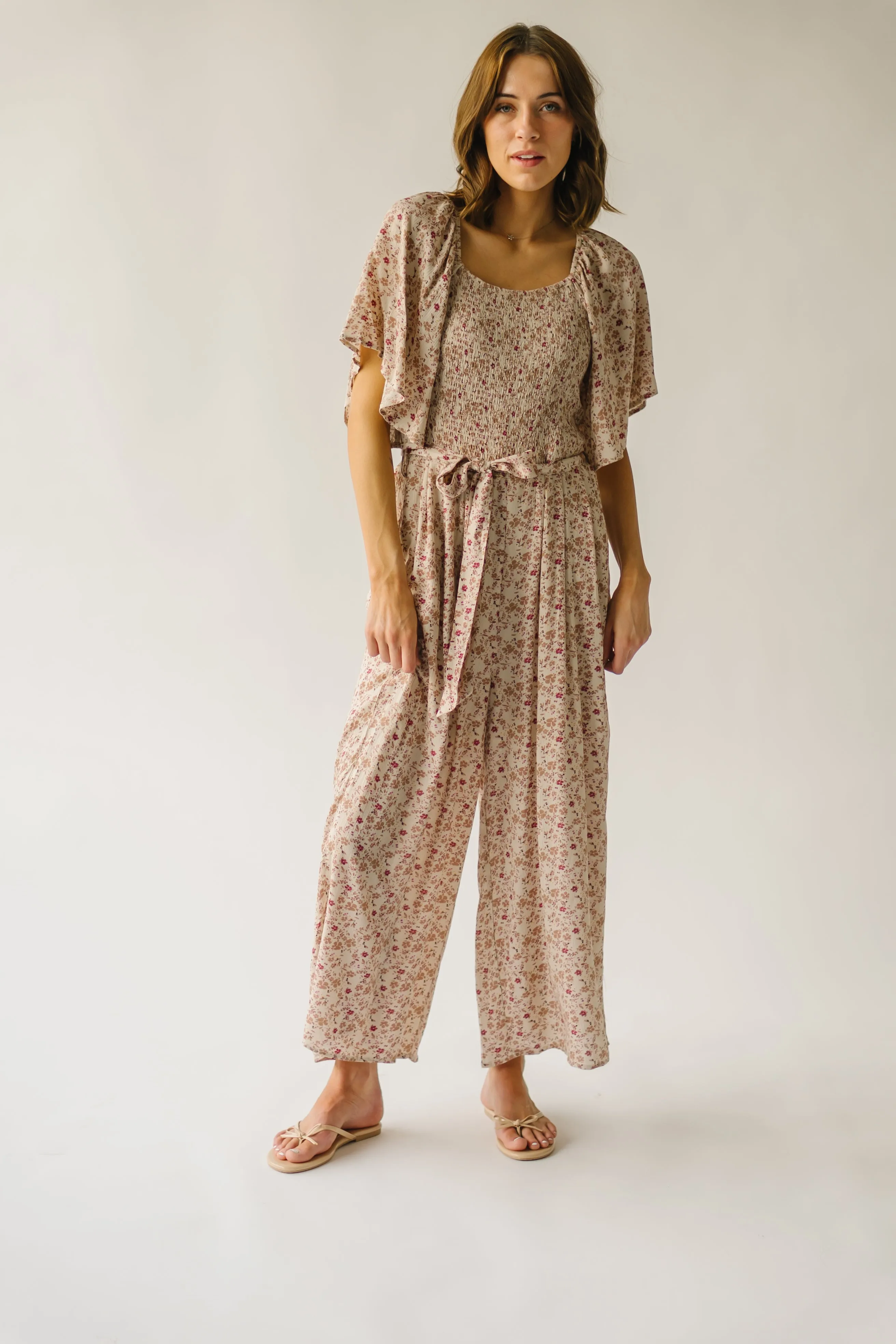 The Nelligan Floral Jumpsuit in Beige Multi