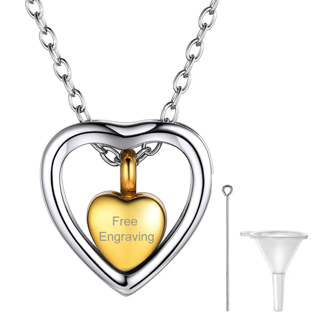 U7 Jewelry Double Heart Urn Necklace for Ashes 18K Gold Plated Cremation Jewelry