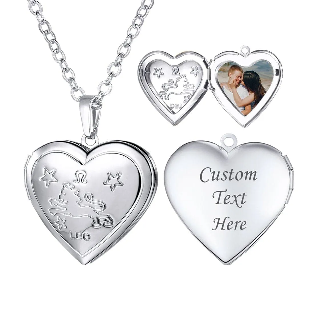 U7 Jewelry Engraved Zodiac Sign Heart Locket Necklace with Photo